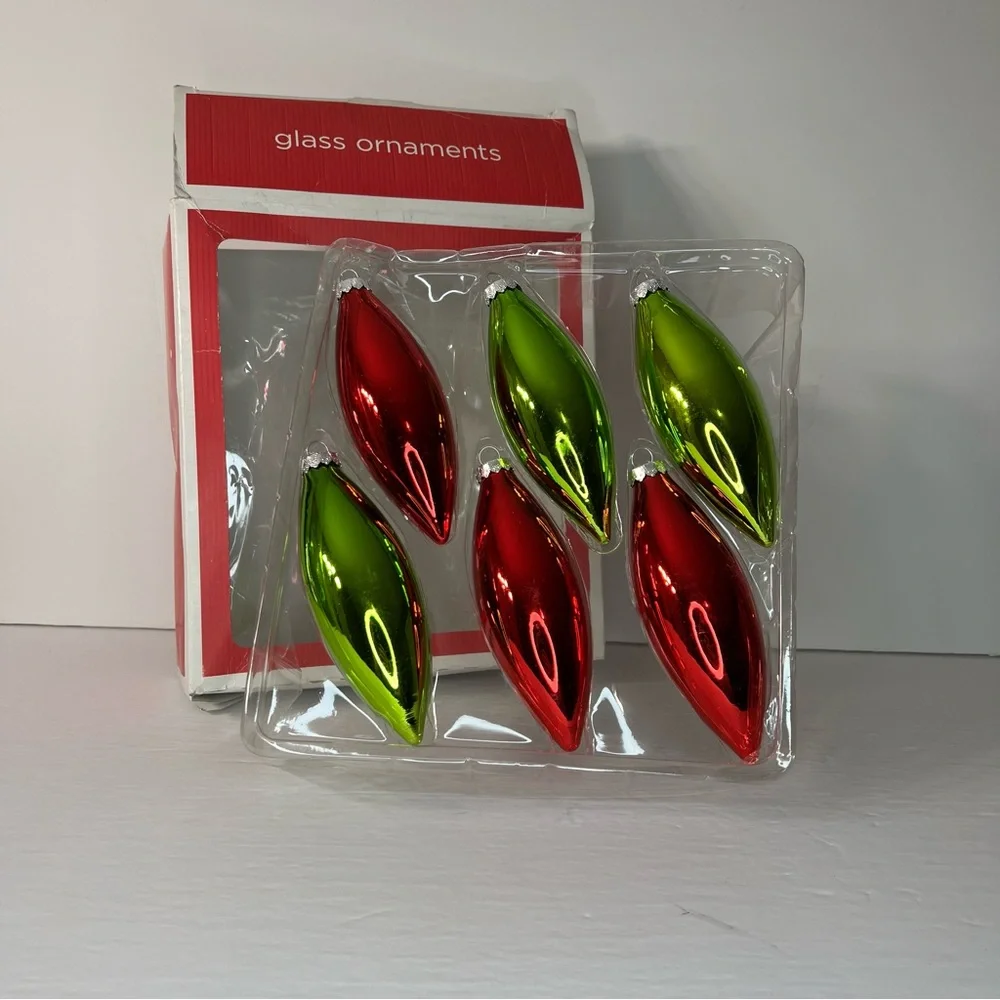 Target 2010 Super Shiny Torpedo or Teardrop Glass 6 Christmas Tree Ornaments